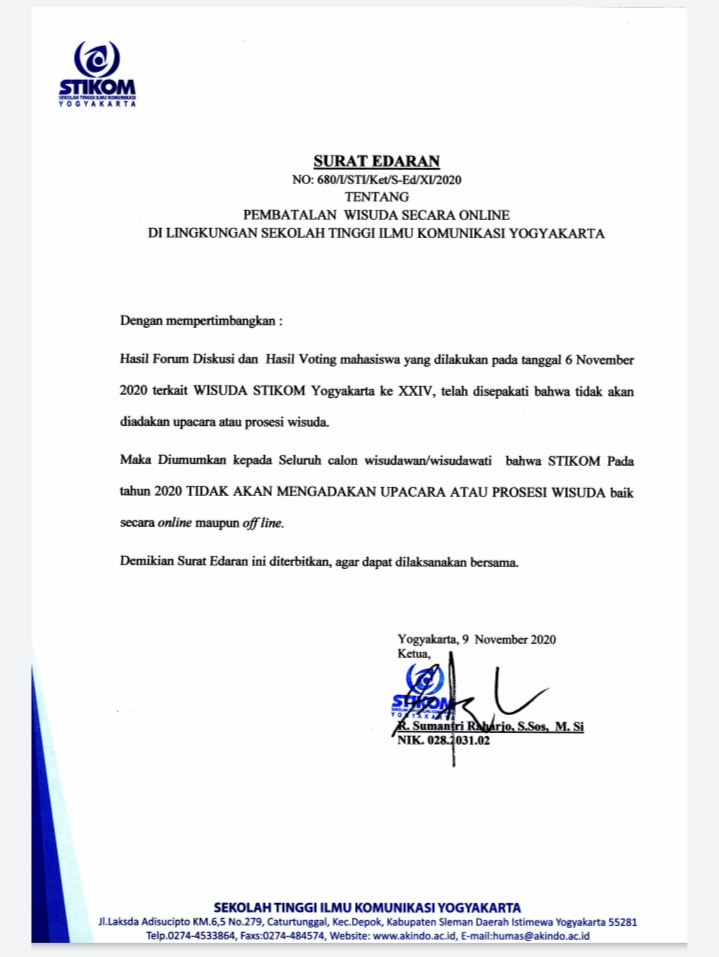 Pengumuman PEMBATALAN Wisuda Online