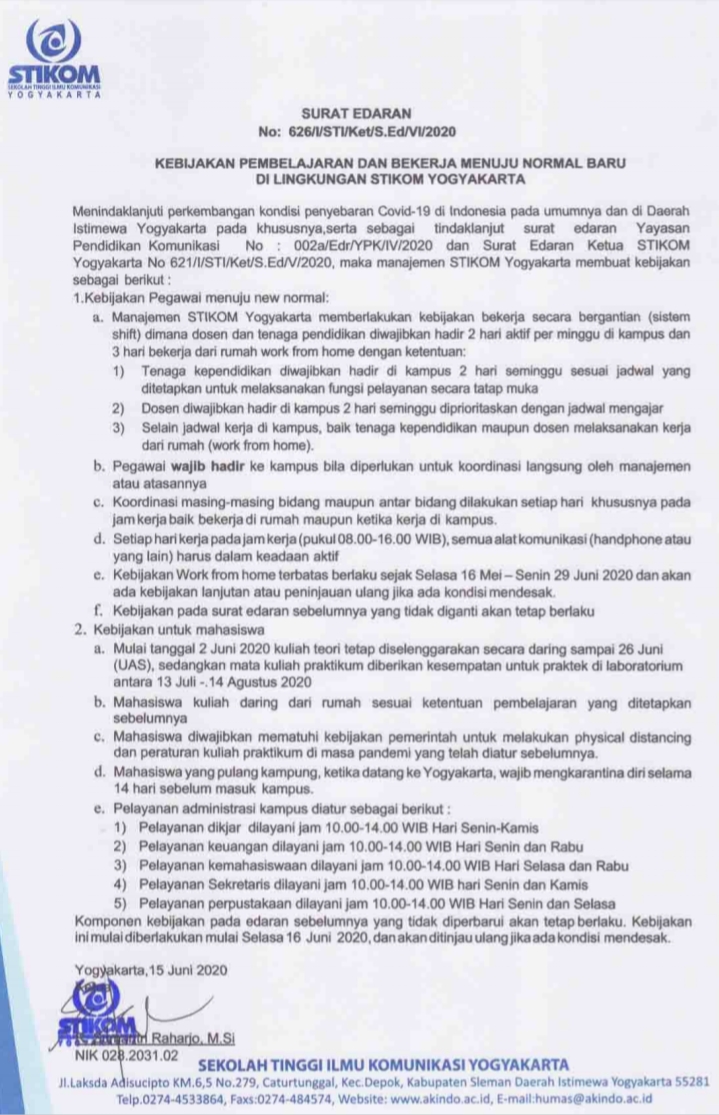 Surat Edaran Kegiatan di Masa Normal Baru
