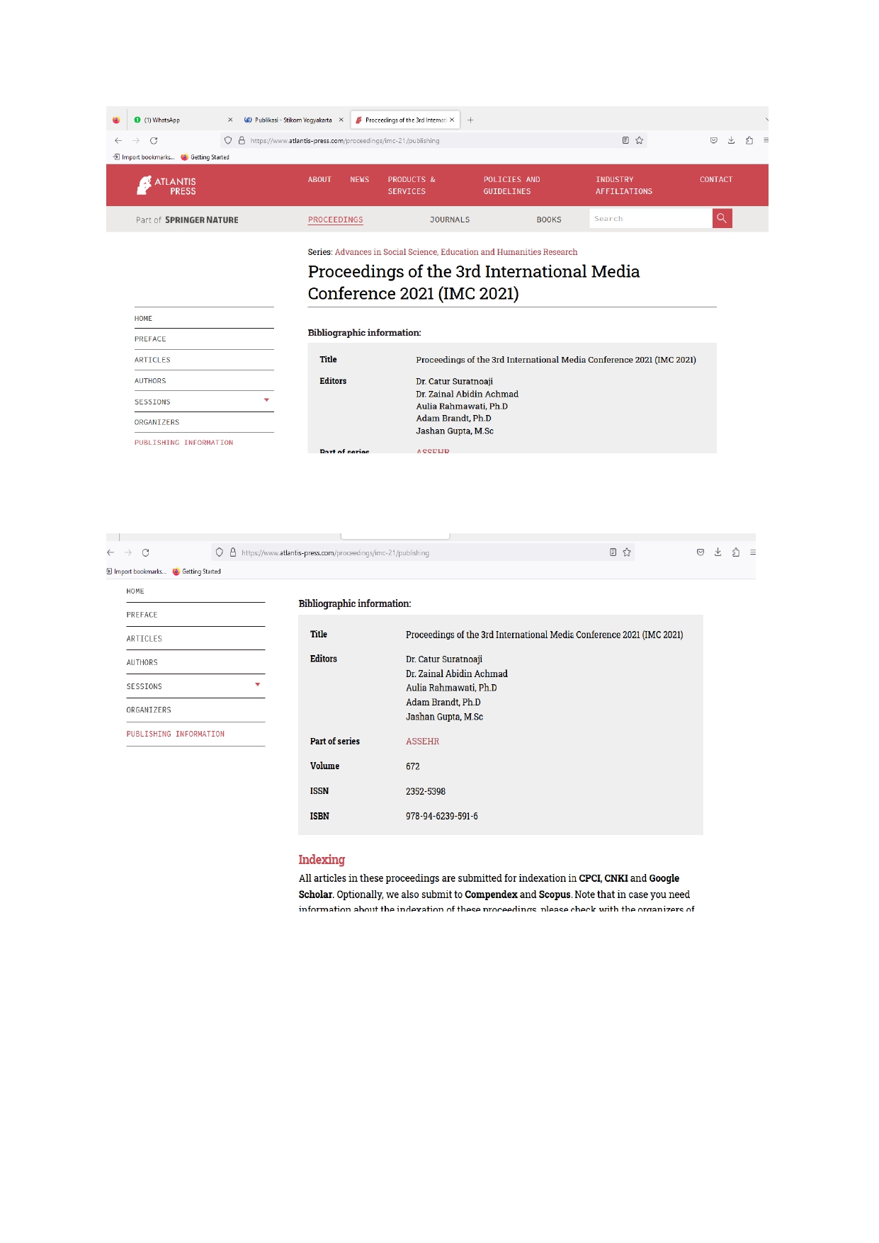 Publikasi: Hasil Uji Similarity Prosiding Internasional Atlantis Press berjudul: Local Newspaper Editorial Policy in Reporting the 2020 Sleman Regional Head Election during the COVID-19 Pandemic